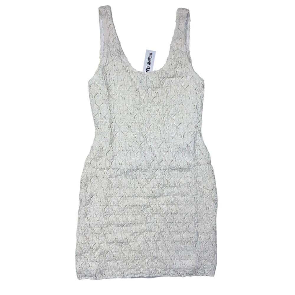 Steve Madden Womens Size Large Malia Sleeveless Lined Dress, Pristine Ivory